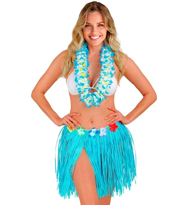Hawaii-Rock, blau, mit Blumenmuster