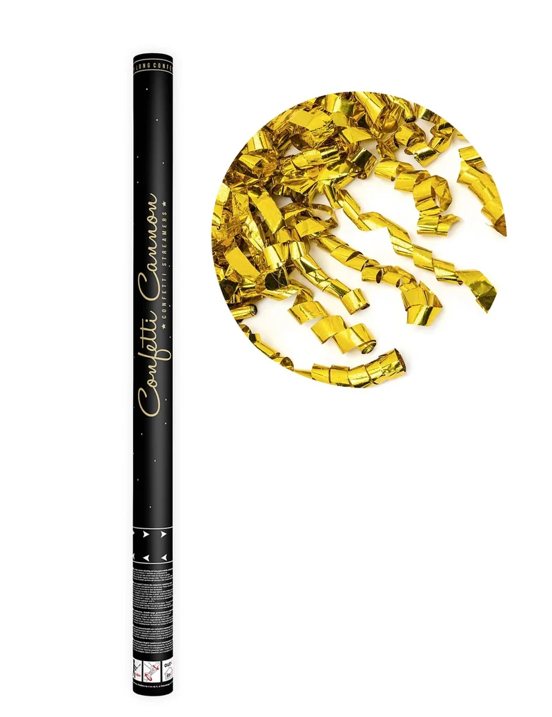 Konfettikanone goldene Luftschlangen 80 cm