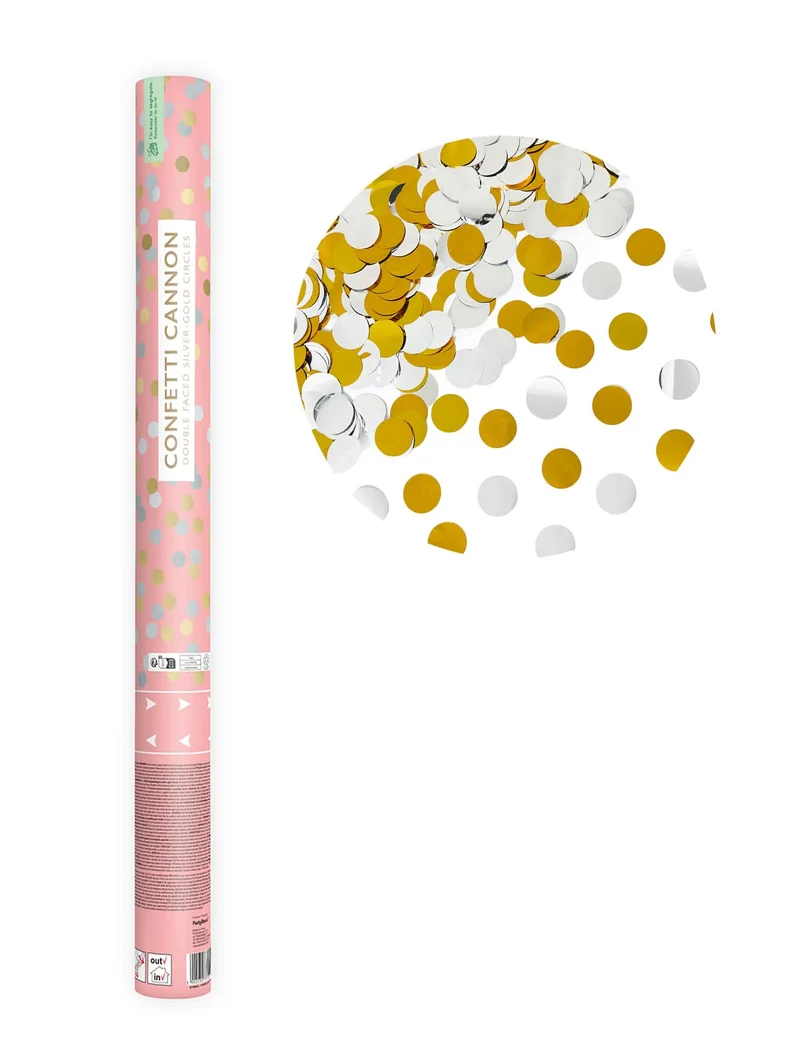 Konfettikanone Gold und Silber 60 cm