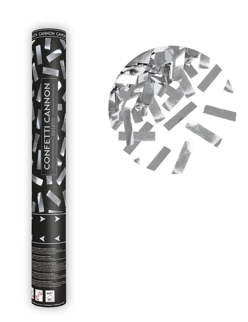 Konfettikanone silberne Metallic-Streifen 40 cm