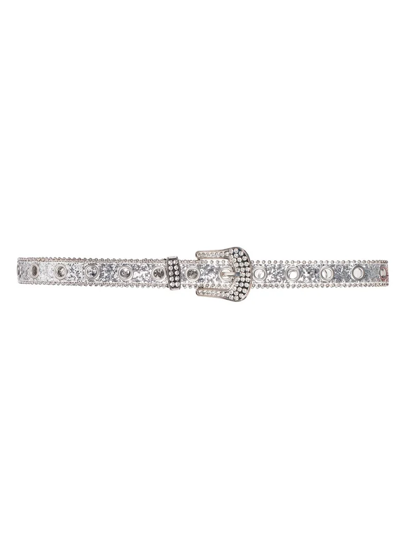 Pailletten-Gürtel Silber mit Strass-Schnalle für Kostüme