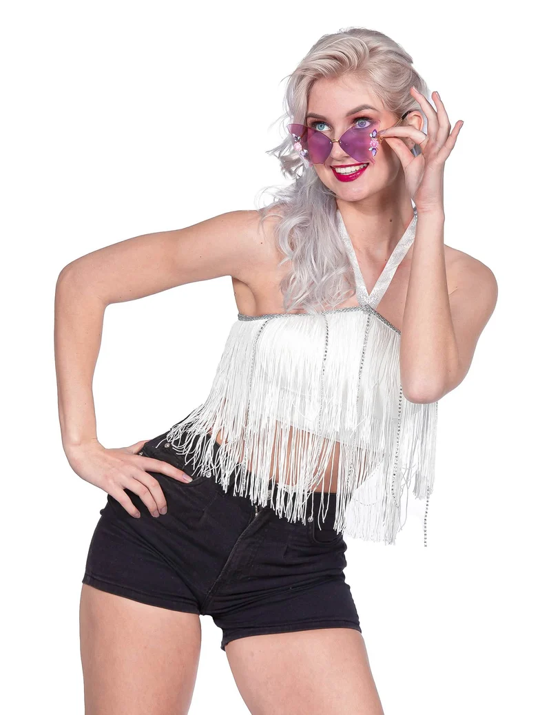 Weiße Crop-Top-Festival-Frauen mit Fransen