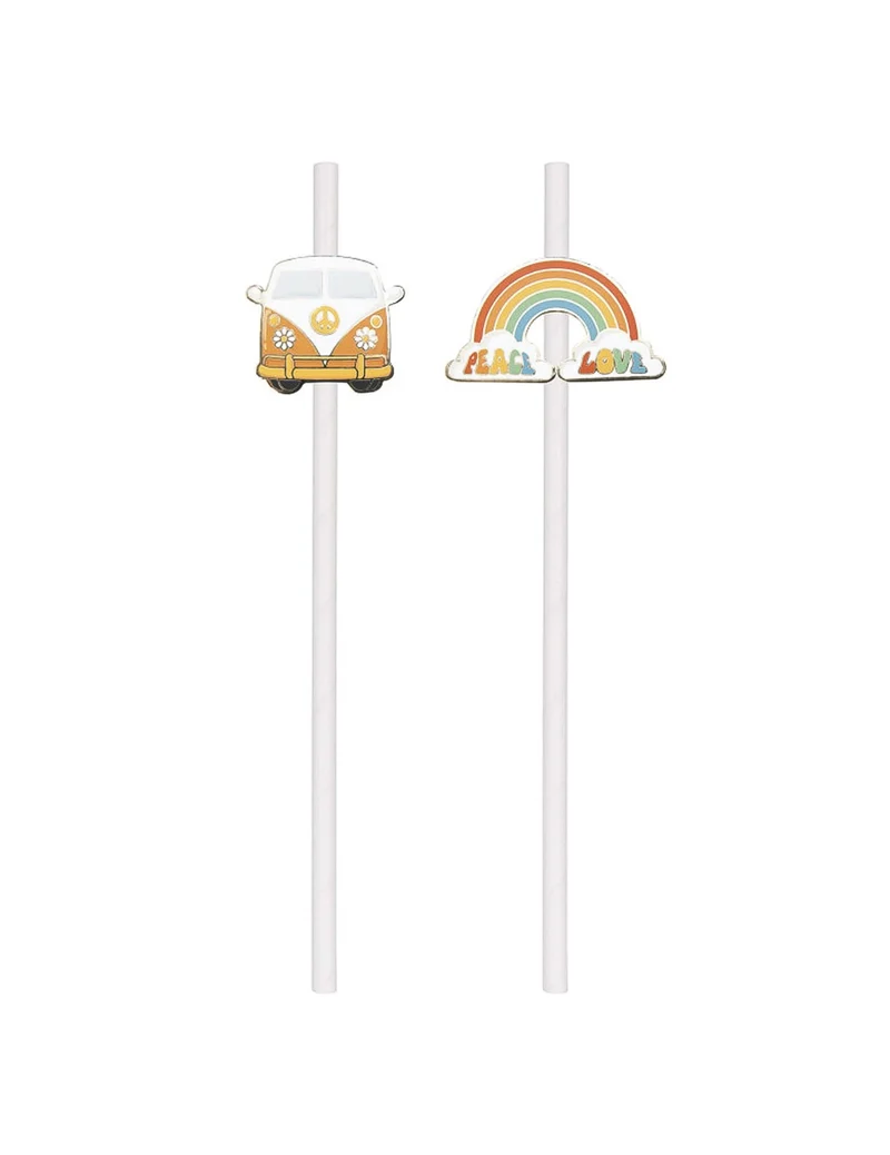 10 Pappstrohhalme Hippie Party 19,7 cm