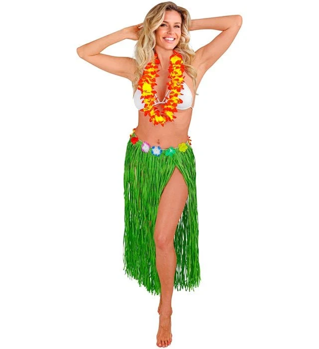 Hawaii-Rock, grün, mit Blumenband, 80 cm