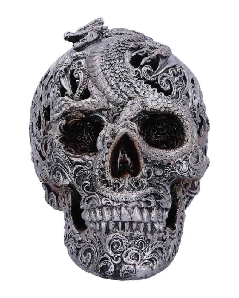 Gravierter Drakos Totenkopf mit Drachenmotiv 19,5cm