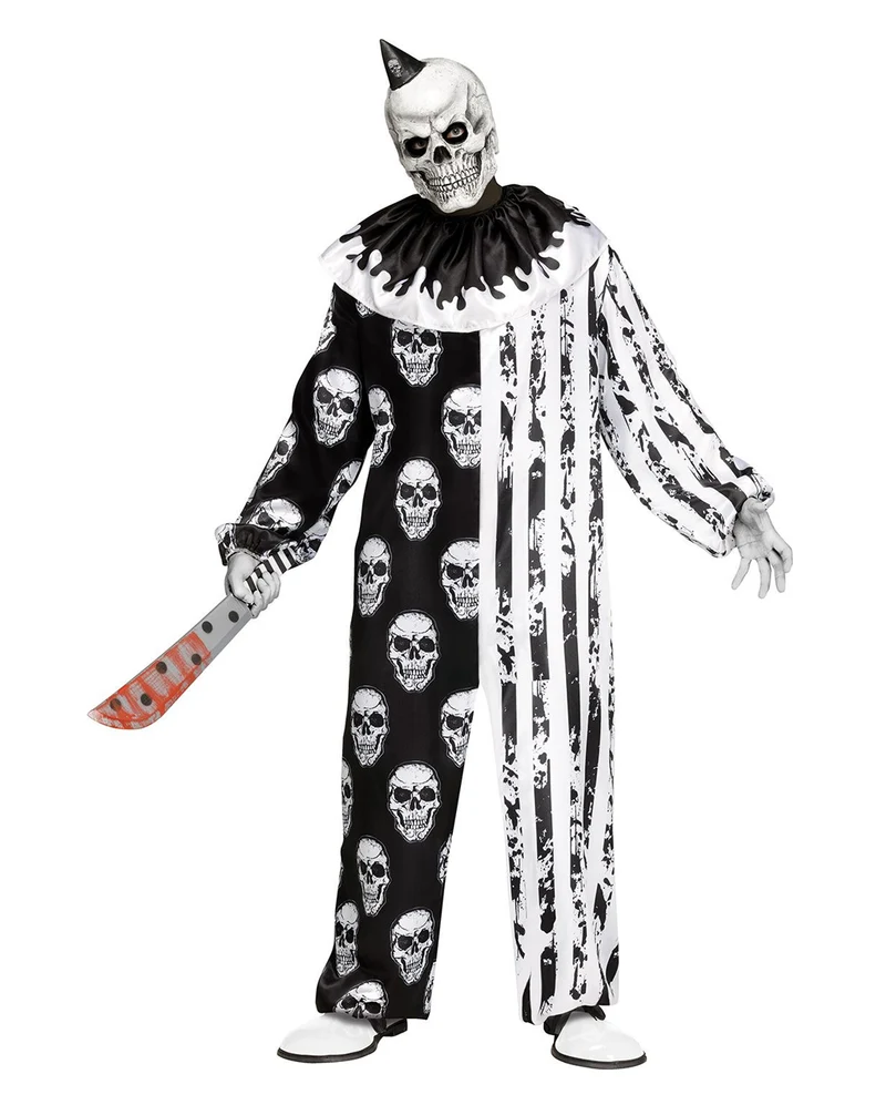 Skelett Horror Clown Kostüm mit Maske