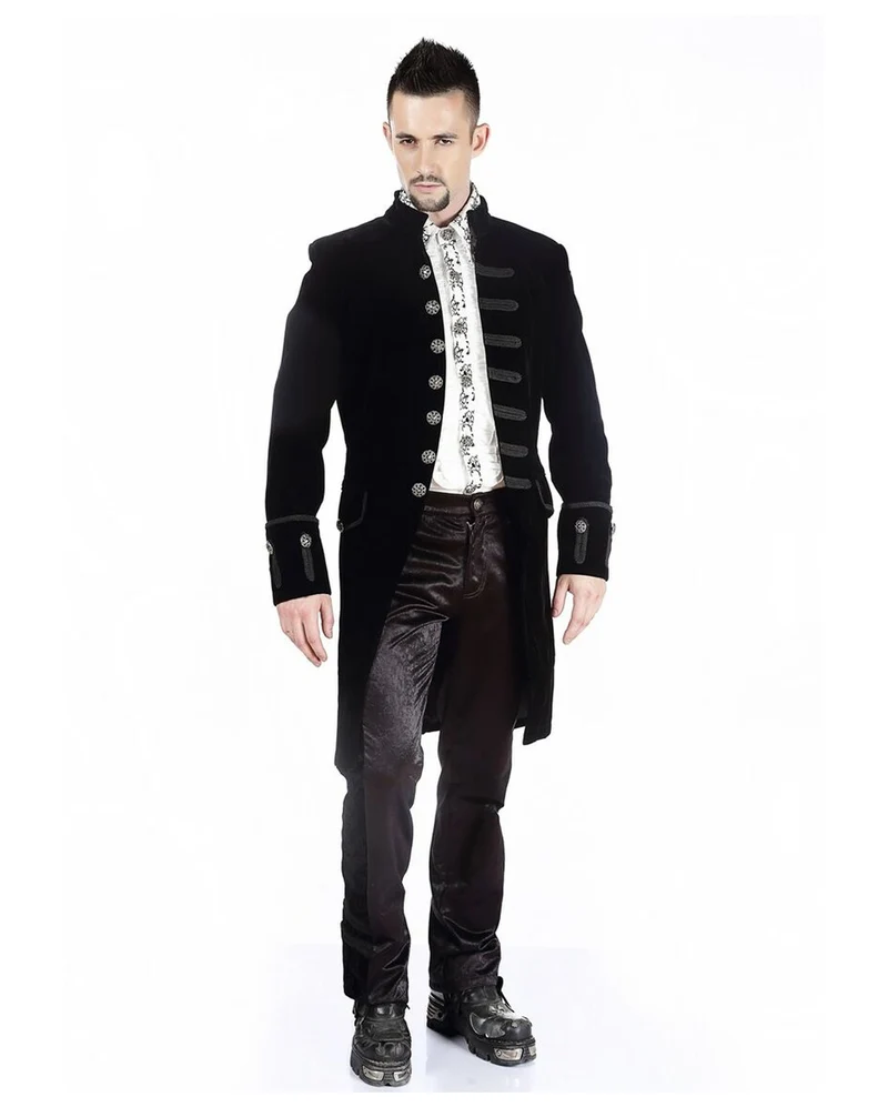 Schwarzer Samt Gothic Herren Mantel Aristokrat