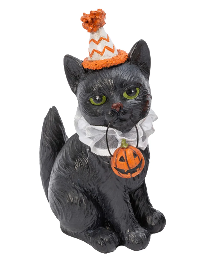 Halloween Clown Katze mit Kürbis 15cm