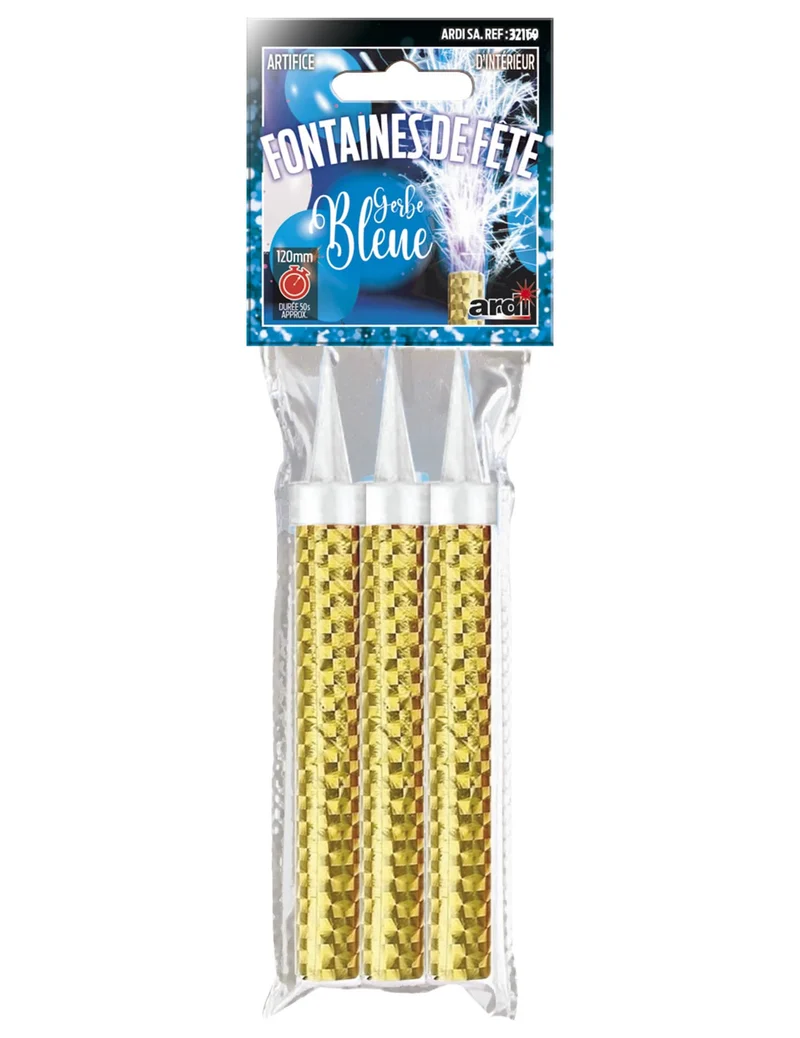 3 blaue Eisfontänen 12 cm 50 Sek.