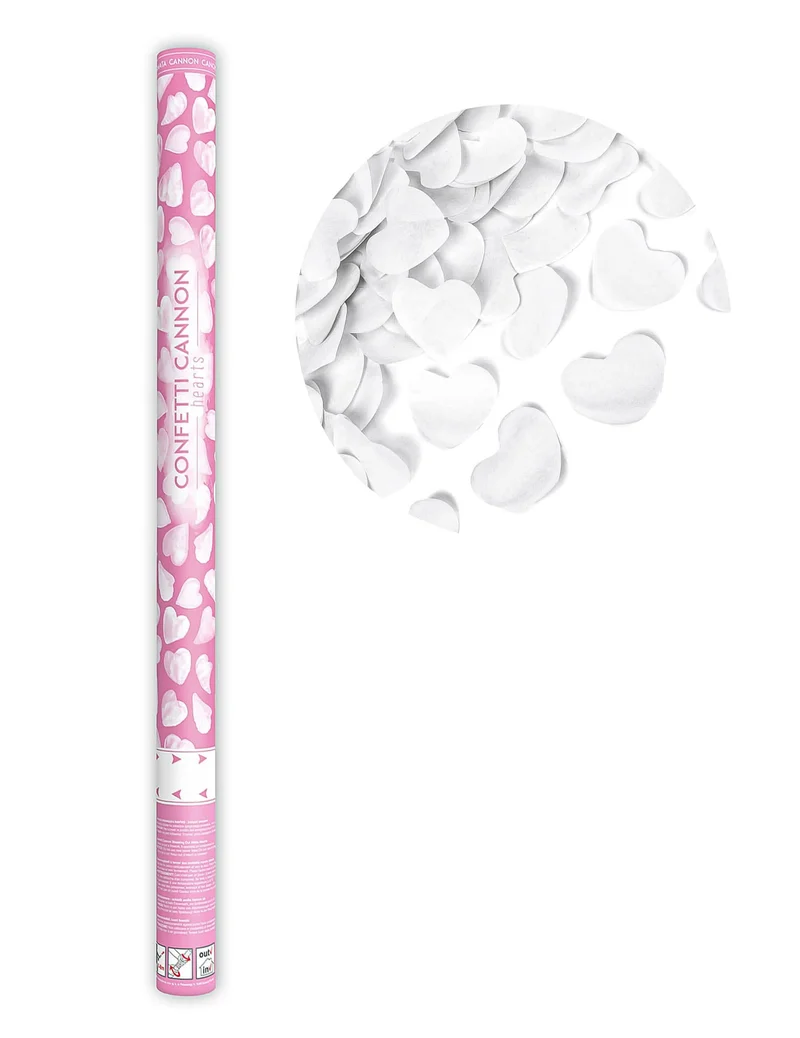 Konfetti-Kanone weiße Herzen 80 cm