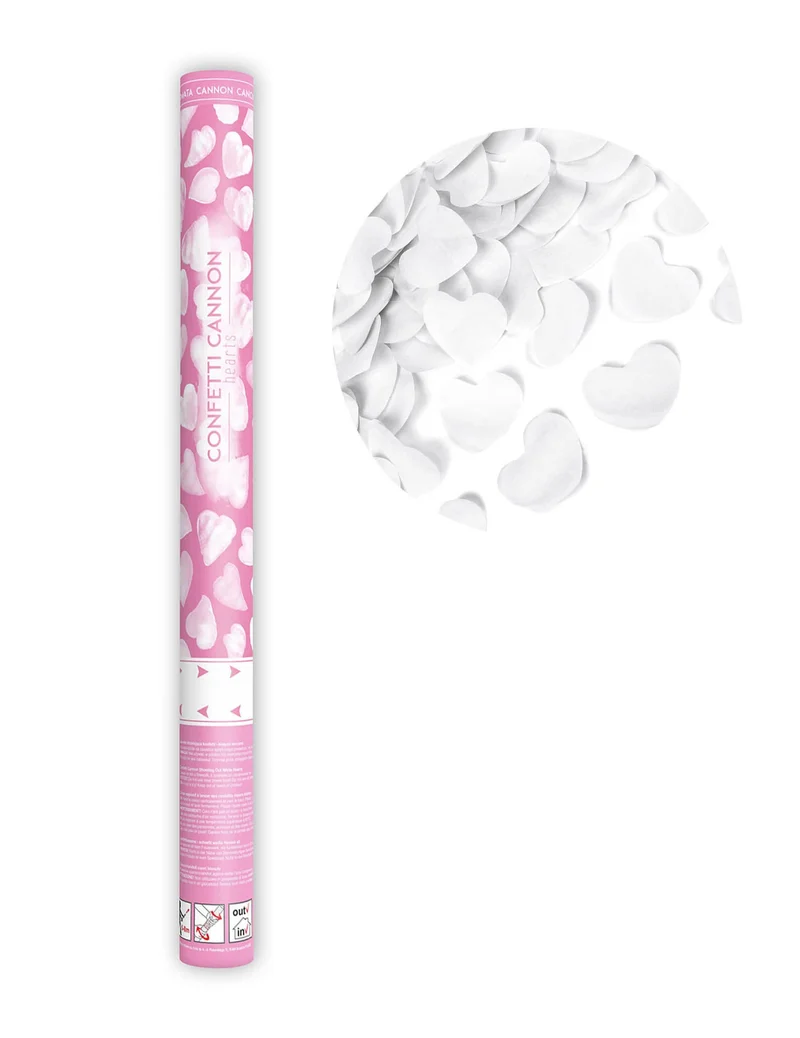 Konfetti-Kanone weiße Herzen 60 cm