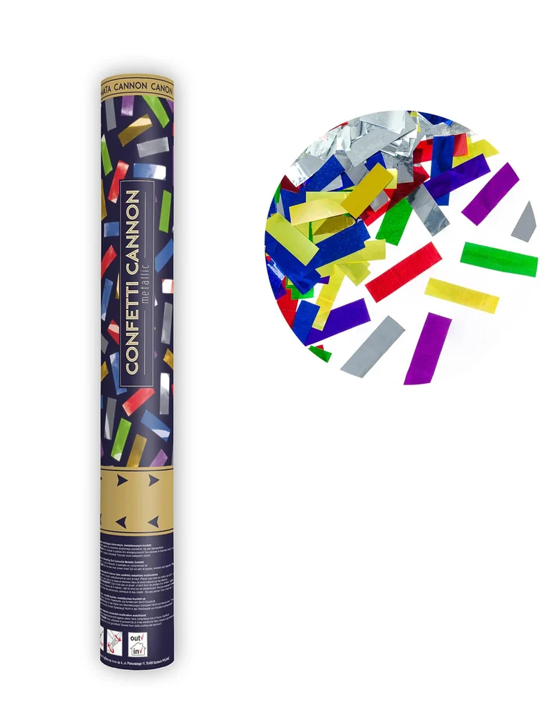 Bunte Metallic-Konfettikanone 40 cm