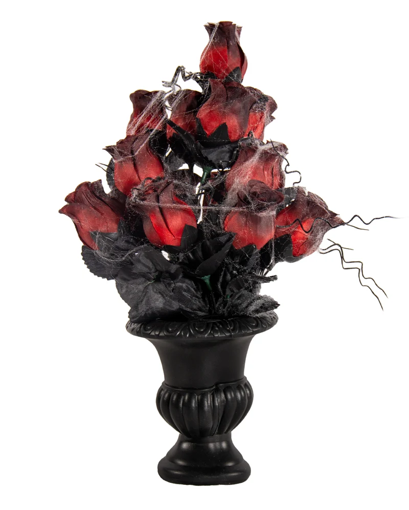 Antike Vase mit Roten verblühten Rosen & Spinnennetz