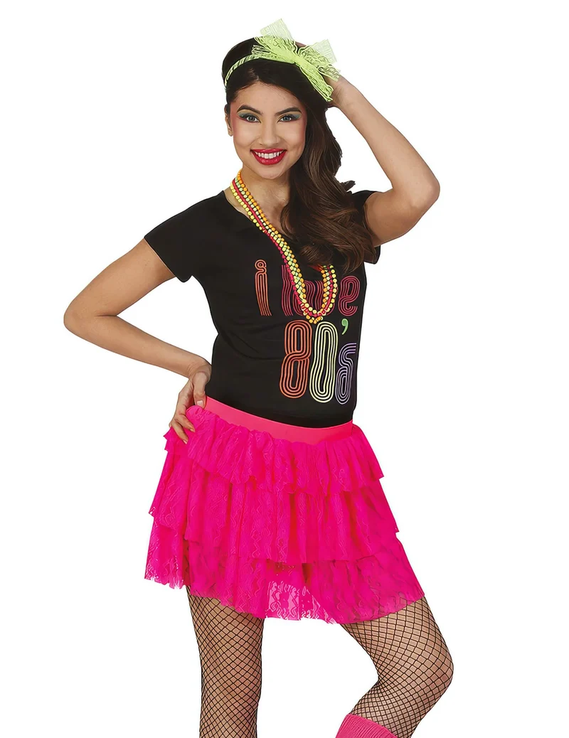 80er Jahre Rock neonrosa Damen