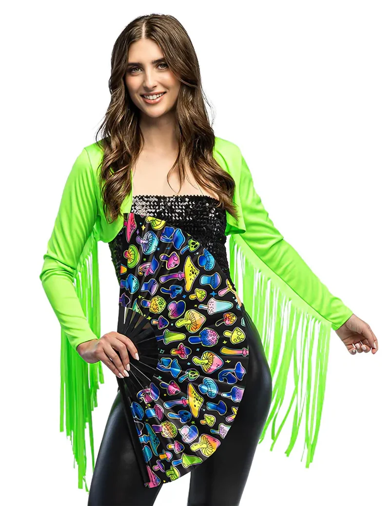 Neon-grünes Damen Bolero mit Fransen