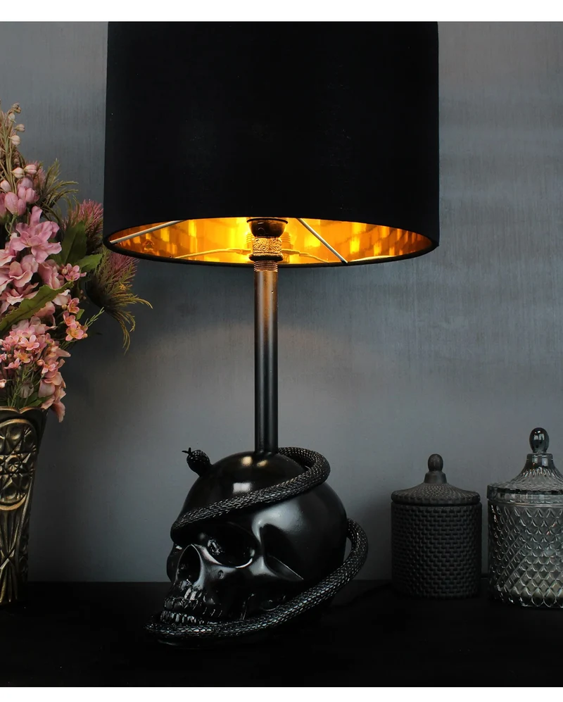 Edison Tischlampe mit Totenschädel und Schlange 55cm