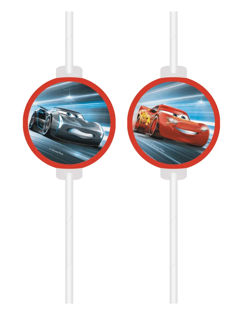 4 Trinkhalme mit Papier-Medaillon Cars™