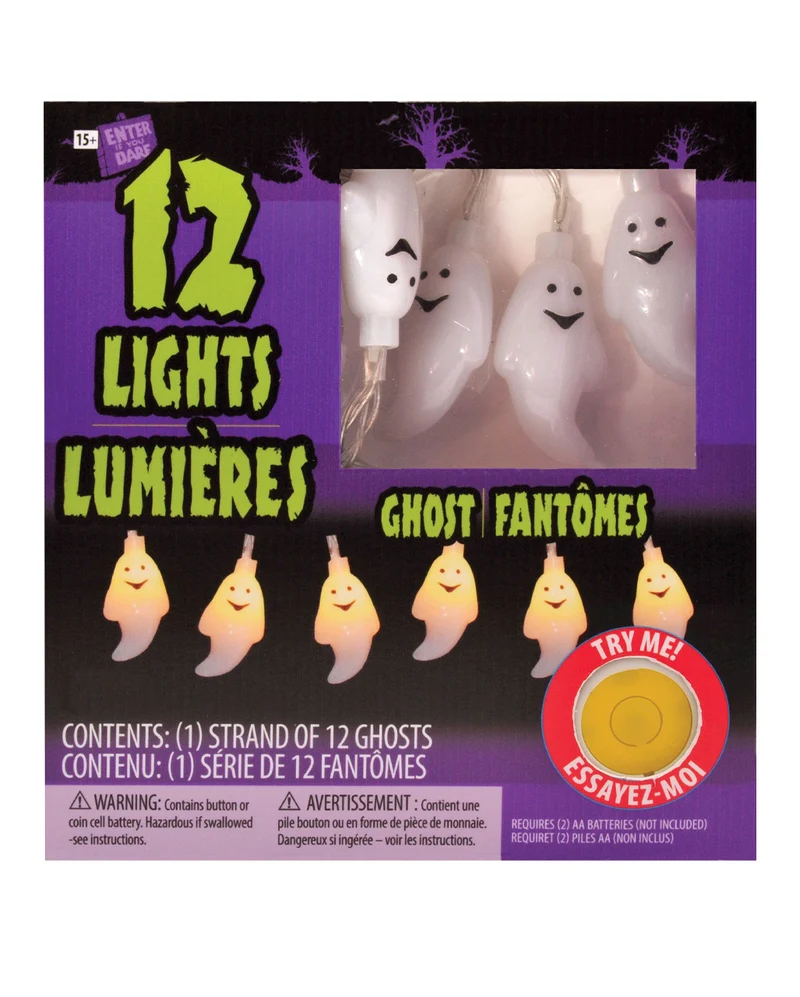 Schaurige Geister Lichterkette mit 12 LEDs