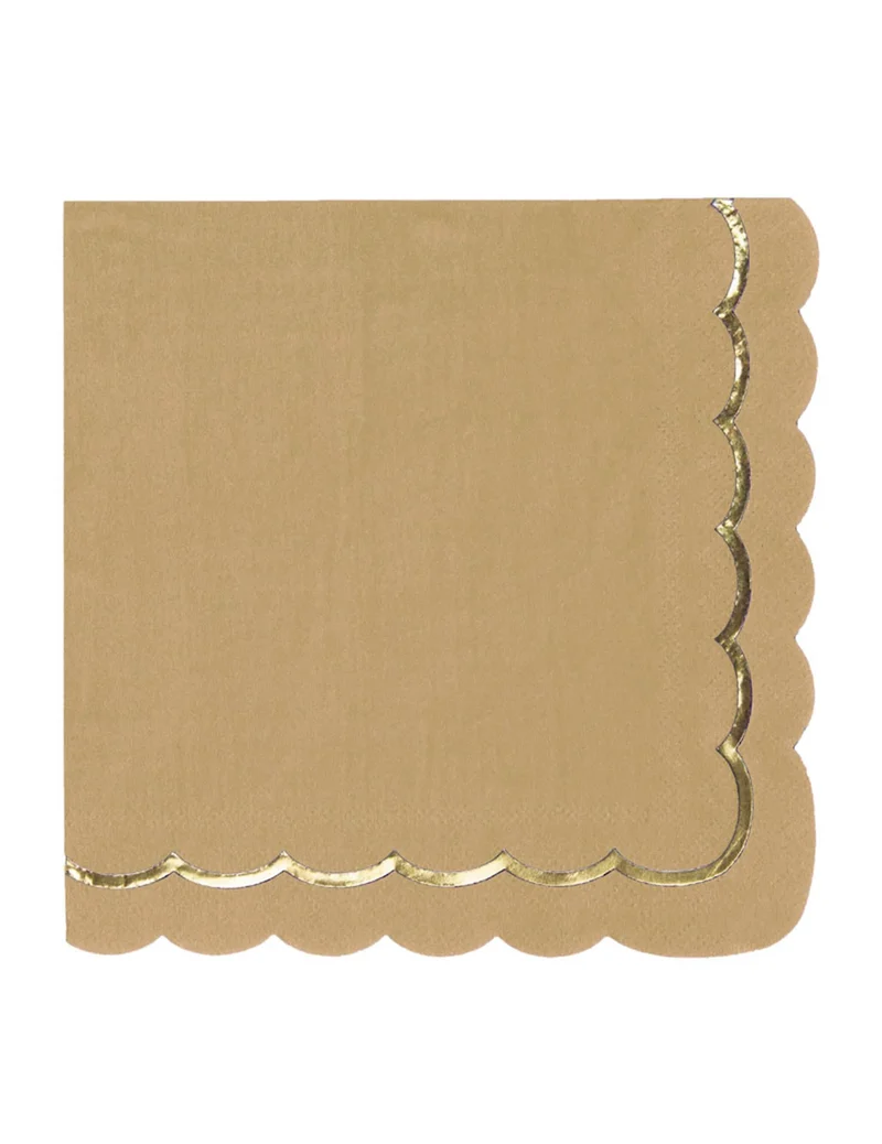 16 Papierservietten mit Wellenrand 33x33cm Kraftpapier und Gold
