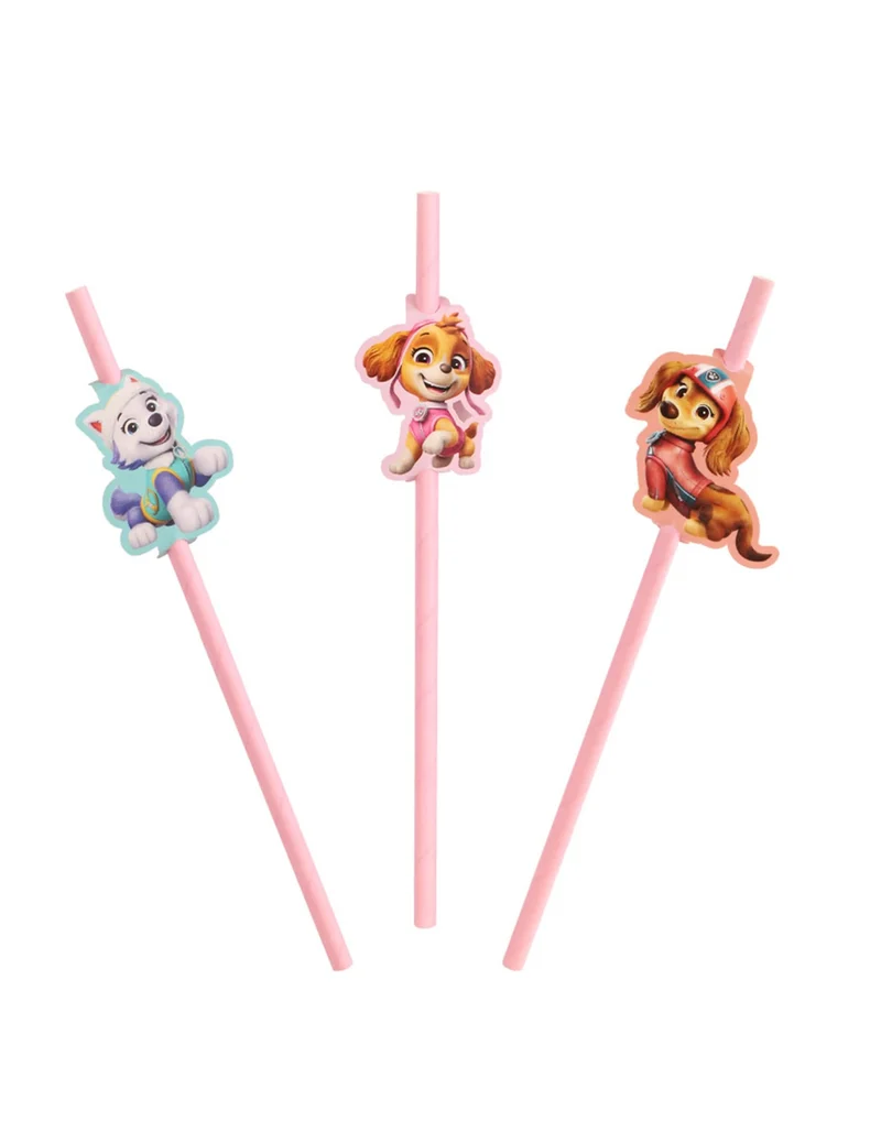 8er Pack PAW Patrol™ Papier-Strohhalme Rosa mit Anhängern