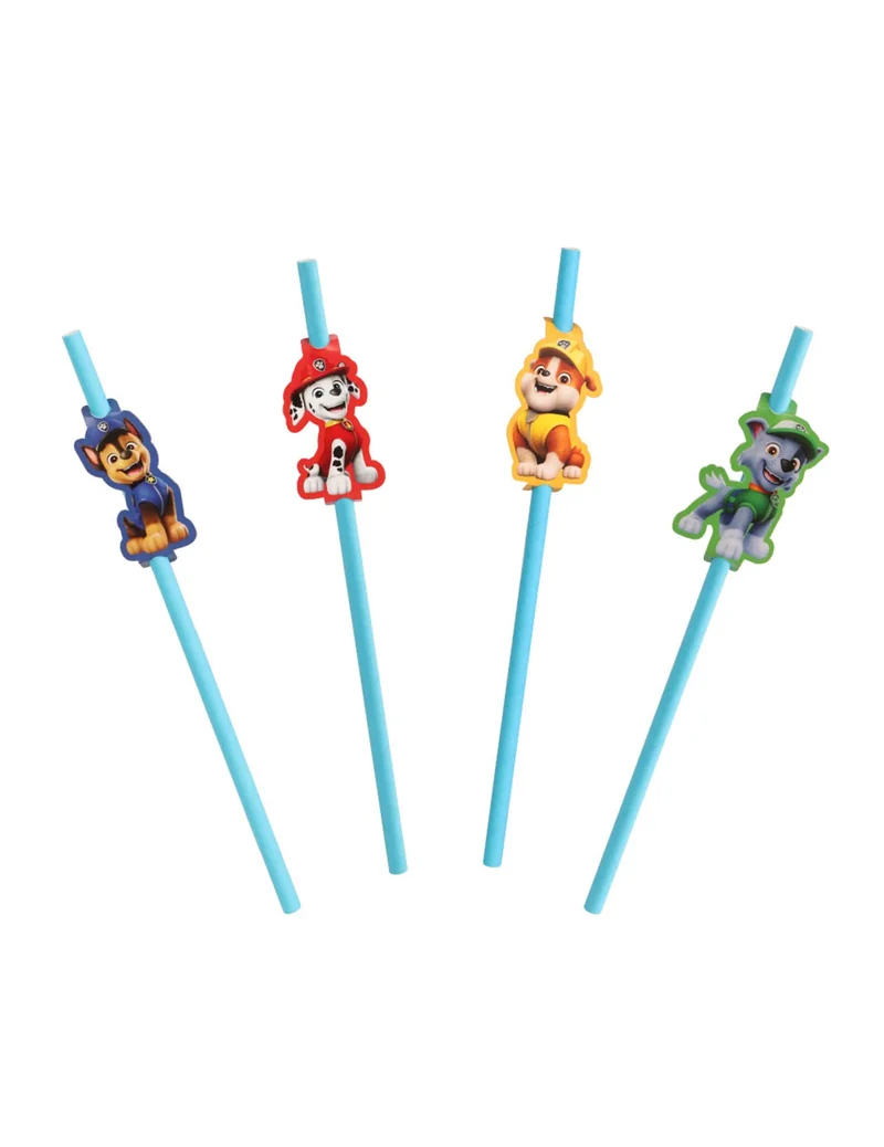 8 Blaue Papier-Strohhalme PAW Patrol™ mit Abzeichen