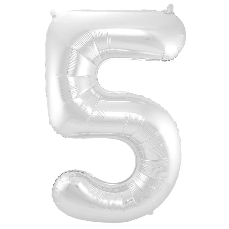 Folienballon Figur 5 Silber Metallic XL 86cm leer