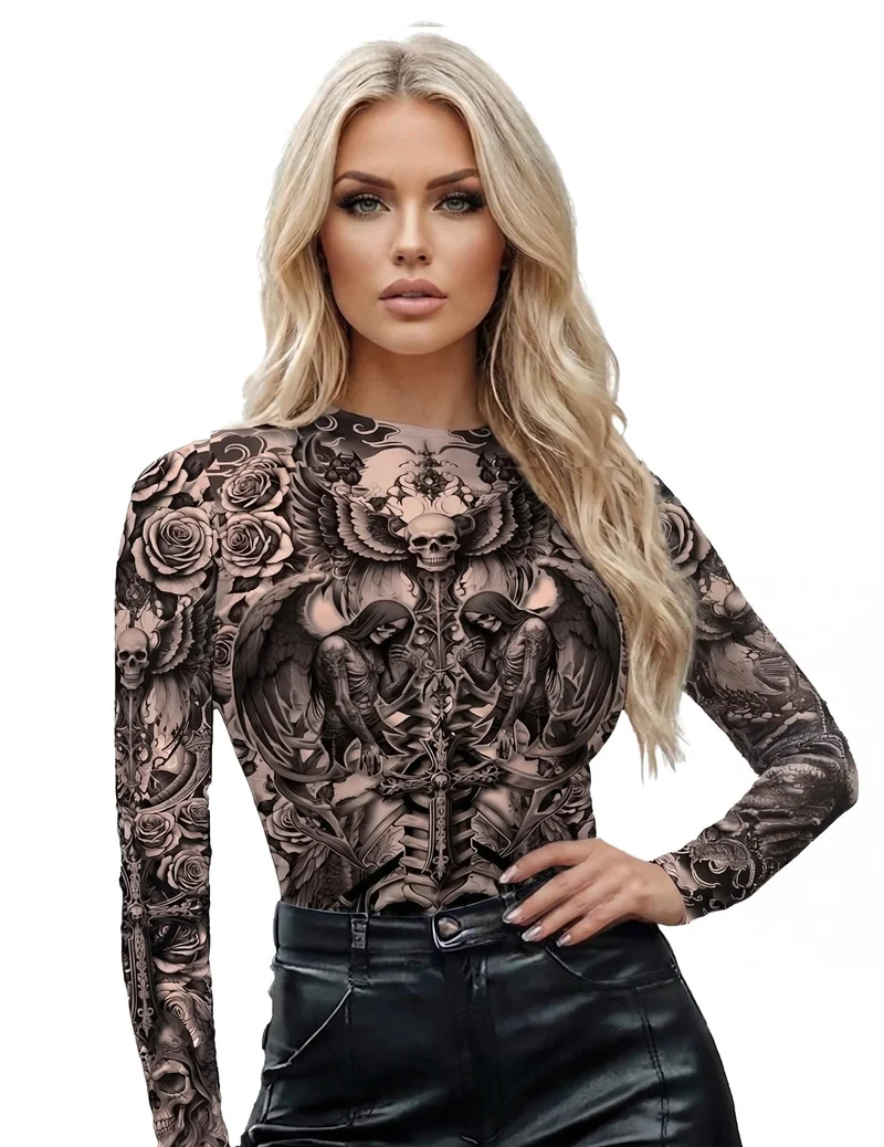 Gothic-Tattoo-Effekt Oberteil für Damen