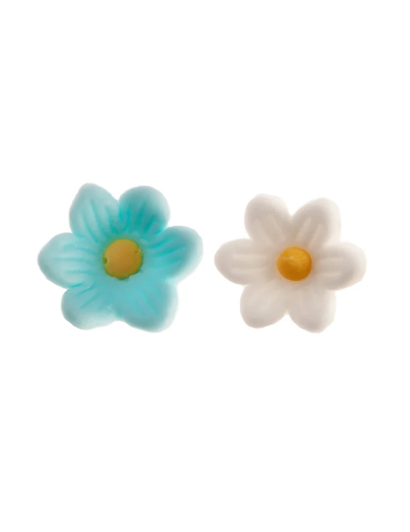 14 Zuckerdekorationen Gänseblümchen blau und weiß 2,5 cm