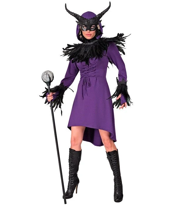 Mittelalterliches Gothic Kostüm Damen mit Kapuze Lila