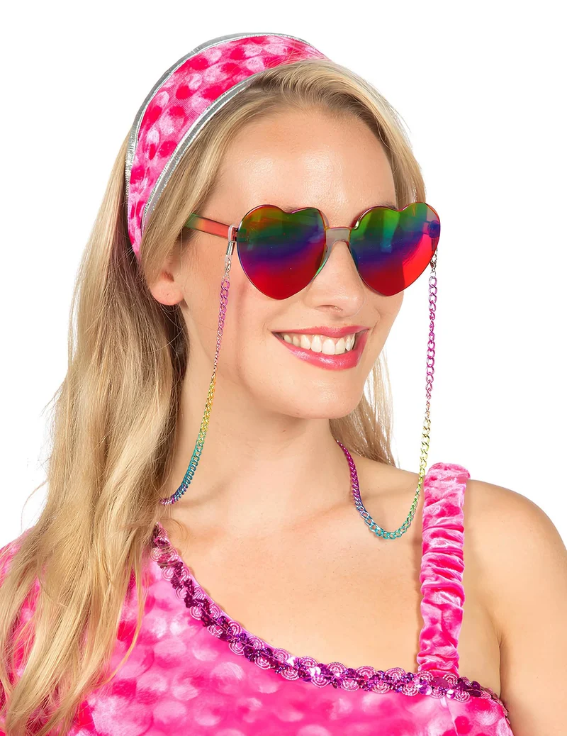 Herzbrille Regenbogen mit Kette für Erwachsene