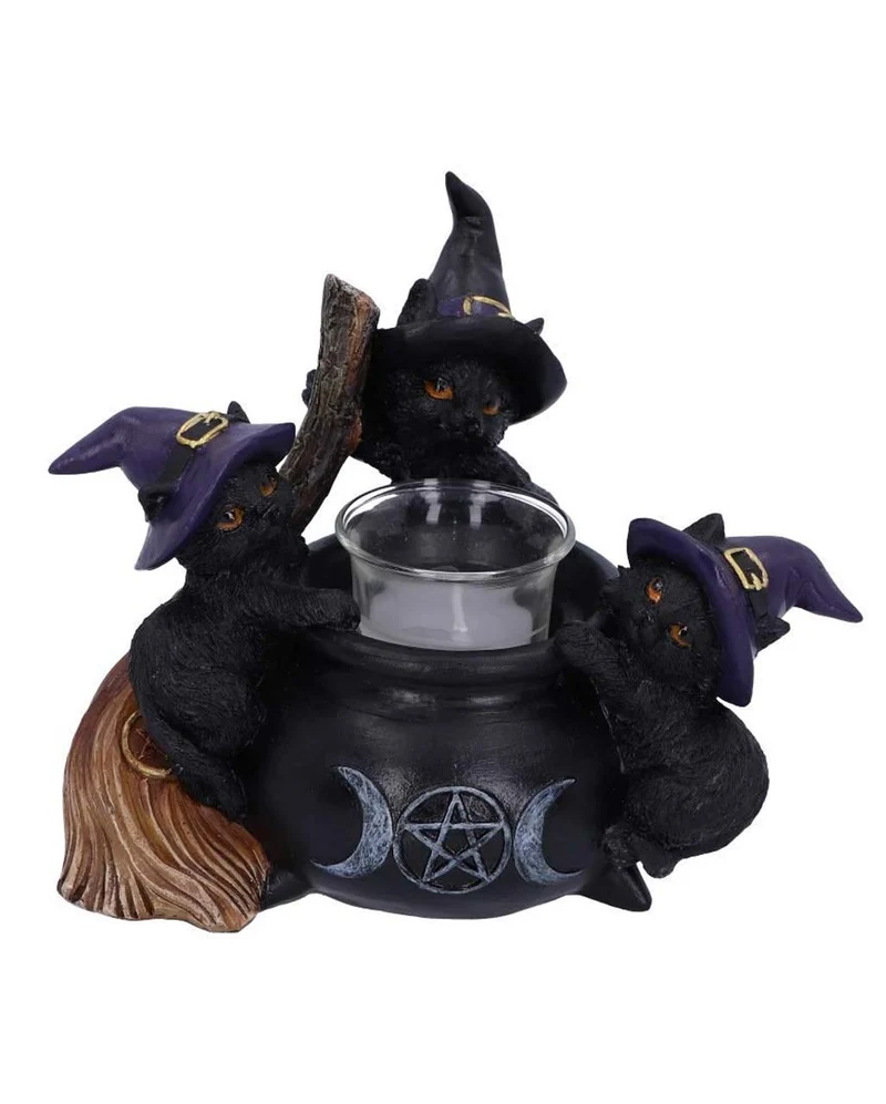 Hexen Kätzchen mit Kessel Teelichthalter 12,5cm