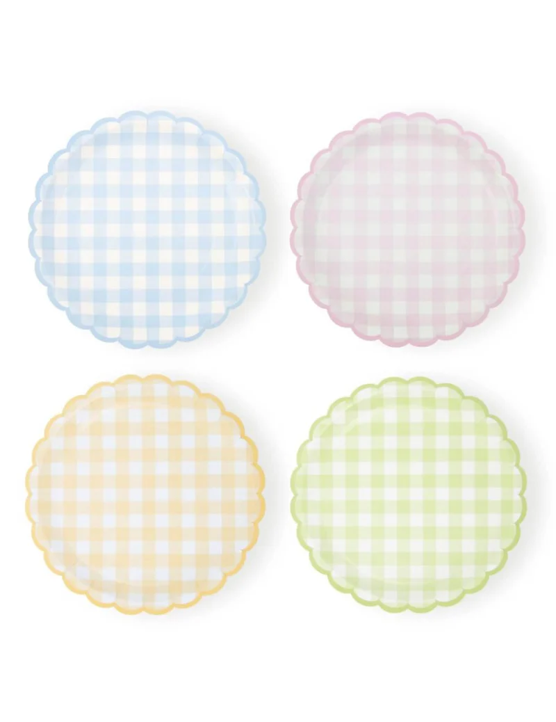 8 gewellte Vichy-Pastell-Pappteller 23 cm