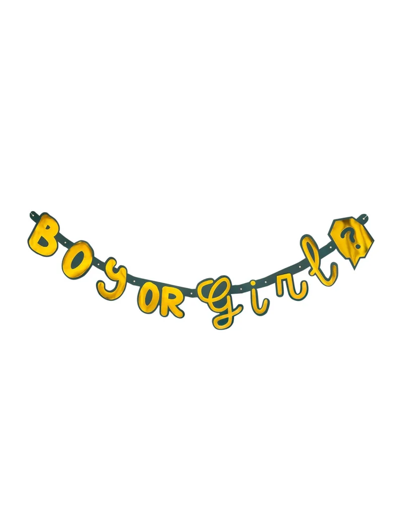 Girlande aus goldenen "Boy or Girl" Kartonbuchstaben 130 cm für Babyparty