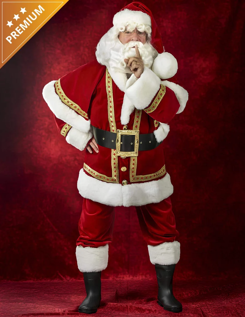 Premium Weihnachtsmann Kostüm aus Samt mit rotem Cape