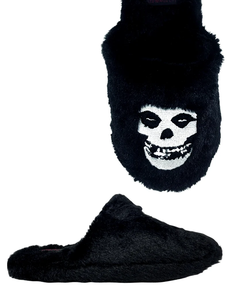 Schwarze Kreepy Kozy Misfits Plüsch Hausschuhe