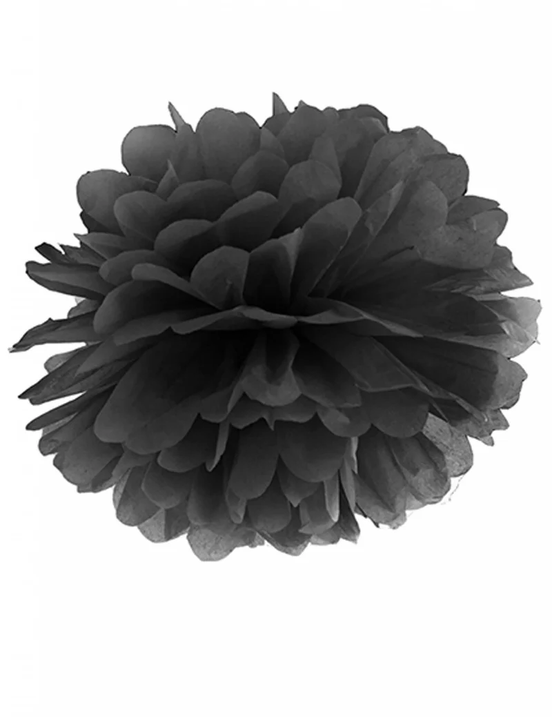 Schwarzer Seidenpapier-Hängepompon 25 cm