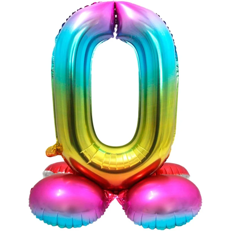Folienballon Figur 0 Regenbogen mit Ständer 72cm