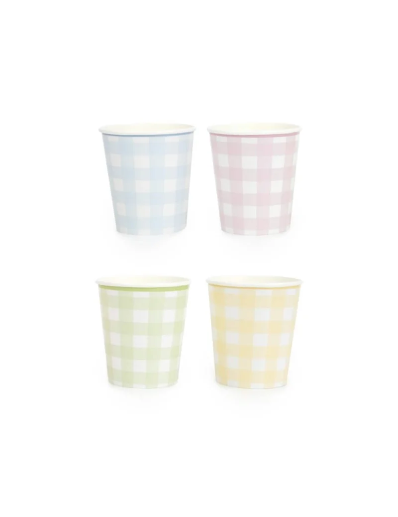 8 Pappbecher Vichy Pastell aus Karton 200 ml