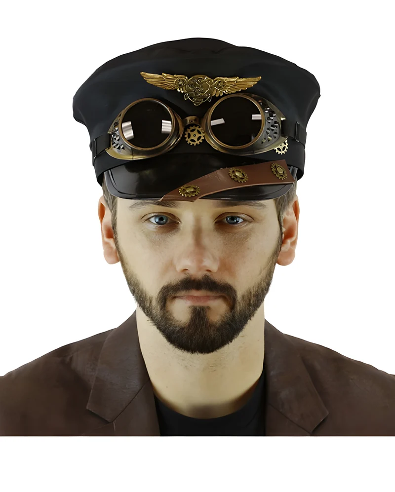 Pilotenmütze Steampunk mit Fliegerbrille