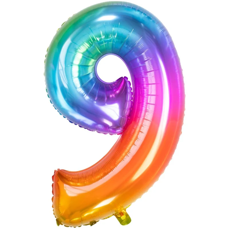 Folienballon Figur 9 Regenbogen XL 81cm leer
