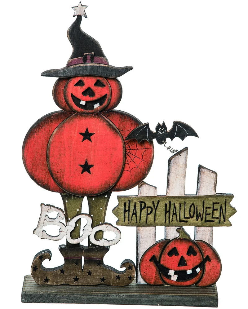 Happy Halloween Kürbis Aufsteller aus Holz 33cm