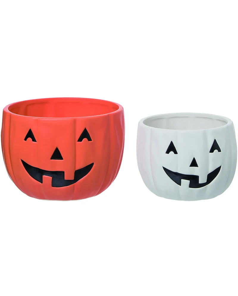 Weiß & Orange Halloween Kürbis Schüsseln 2er Set 20x12cm