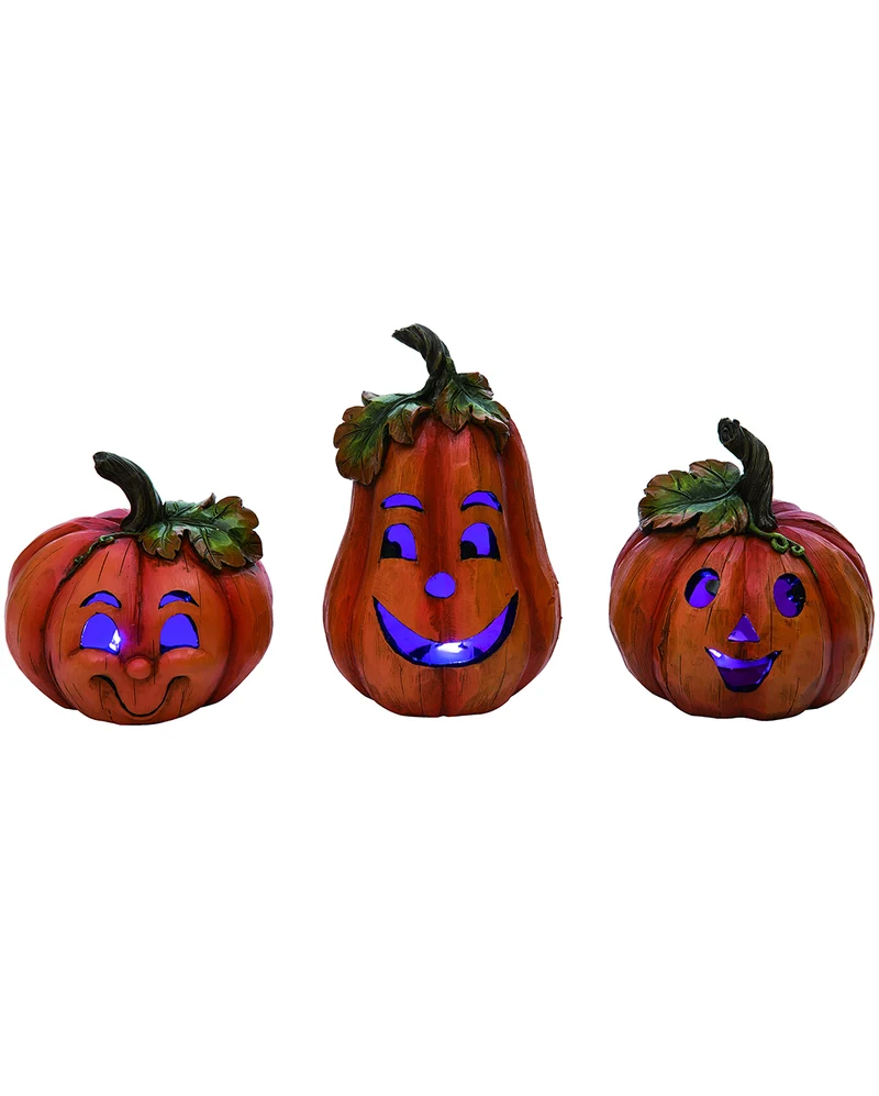 Halloween Kürbis Dekofigur in Holzoptik 3er Set