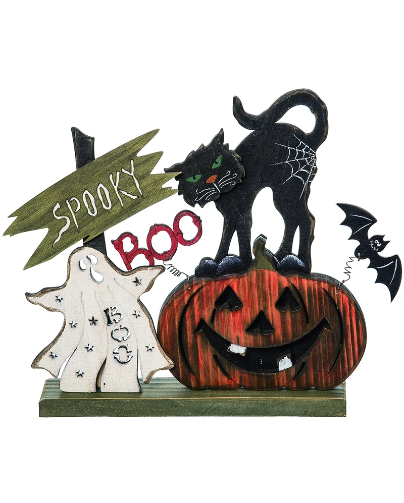 Spooky Katze & Kürbis Standdeko 24cm