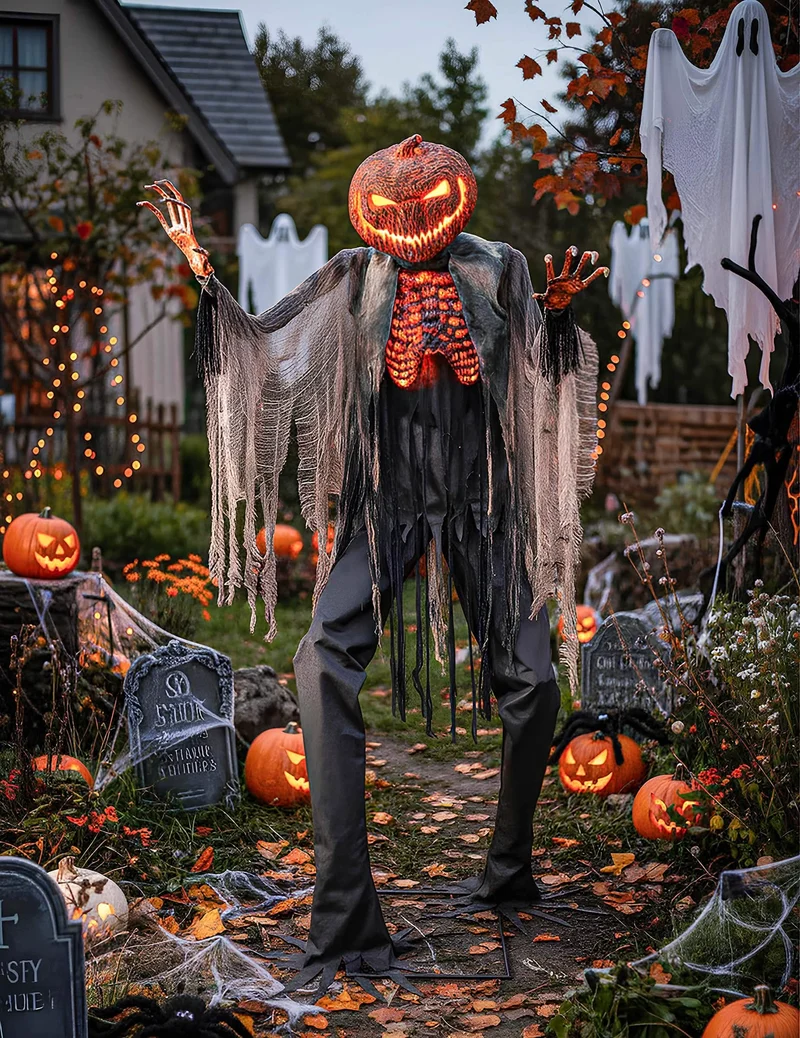 Teuflischer Kürbis Animatronic Deko 2,15m orange schwarz