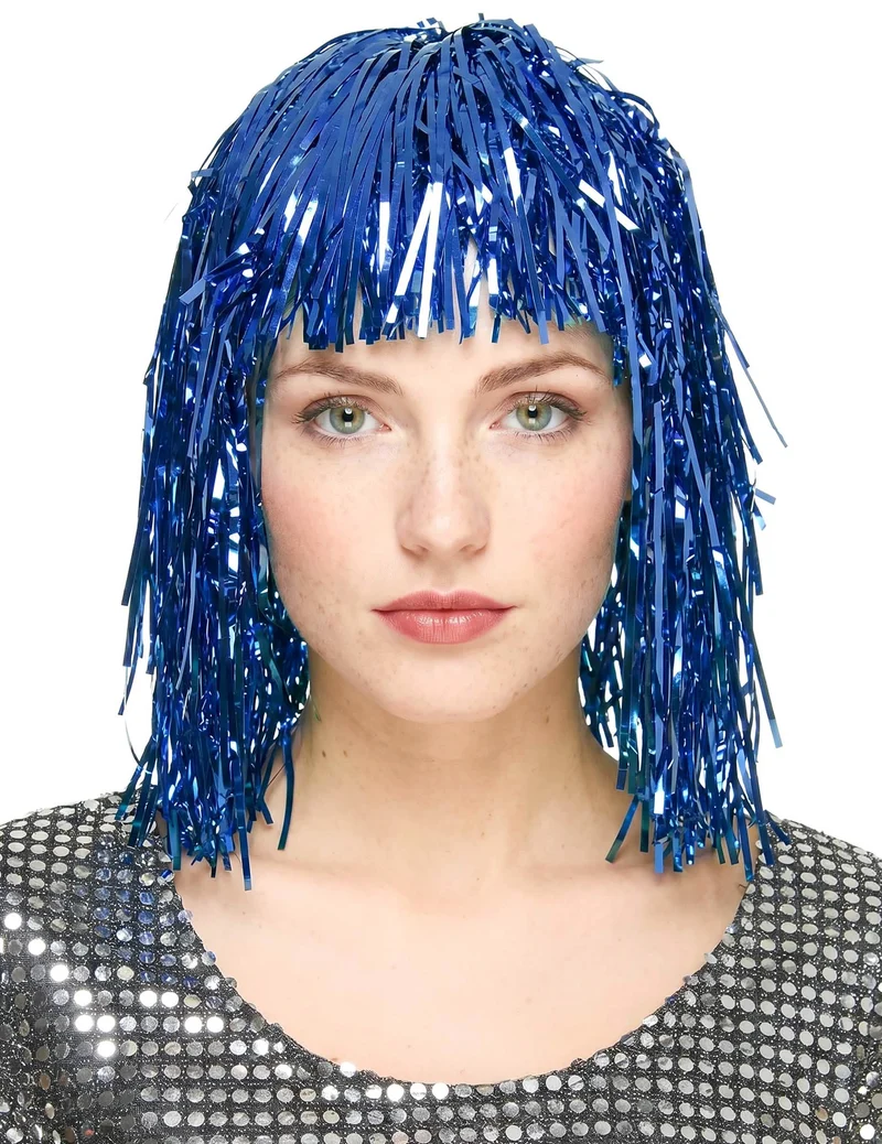 Folienperücke Lametta blau für Damen