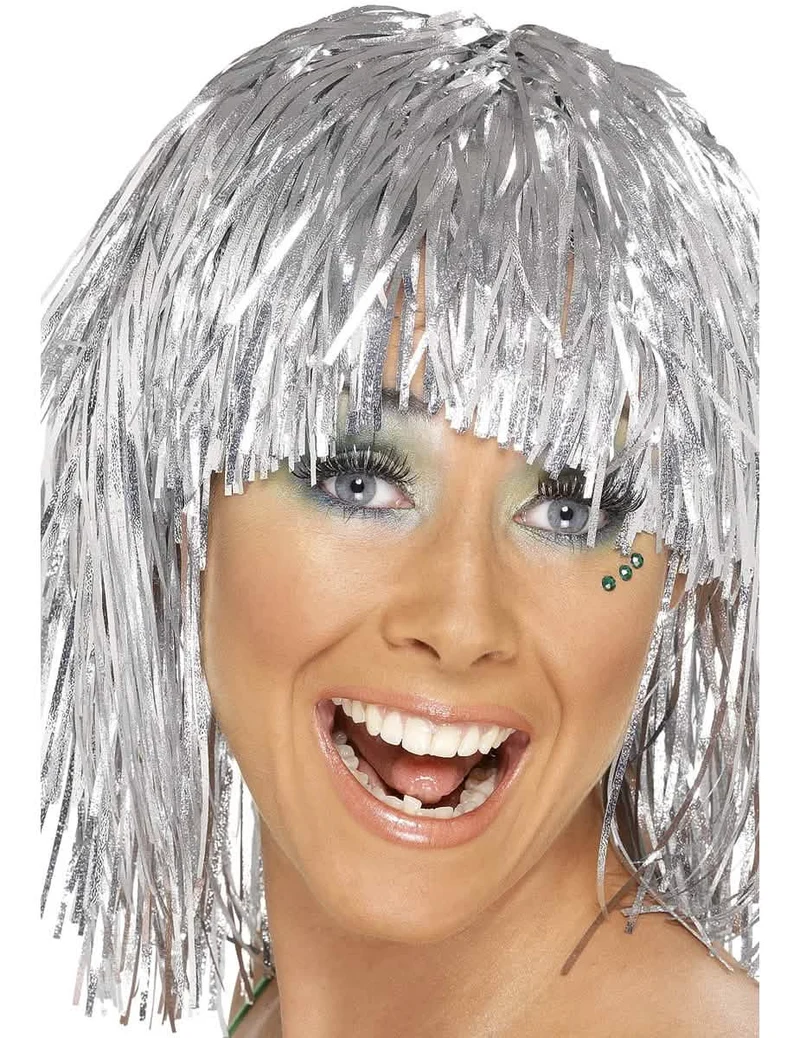 Disco Perücke silber-metallic für Erwachsene