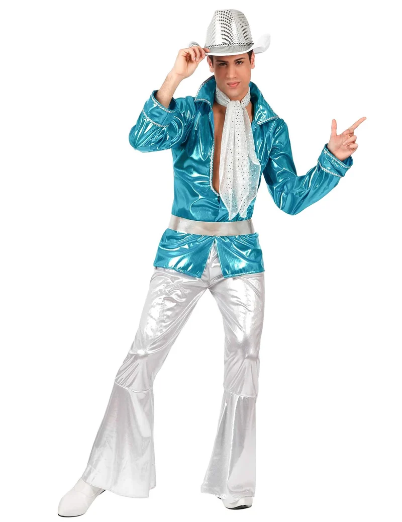 70er-Jahre Disco-Kostüm für Herren türkis-silber