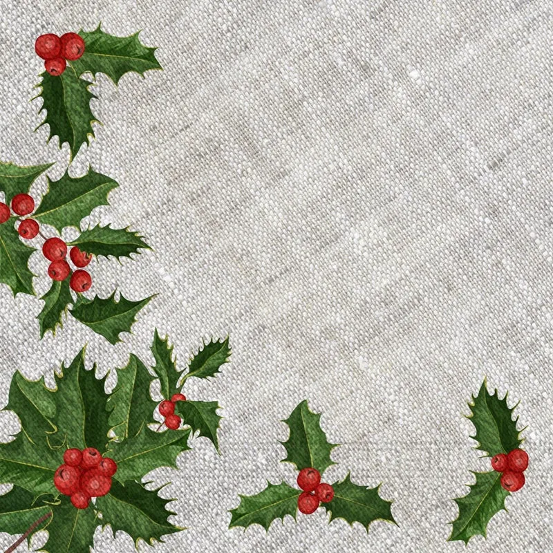 Weihnachtsservietten Grau Stechpalme 33cm 20Stück