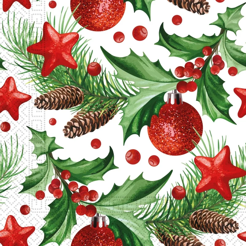 Weihnachtsservietten Stechpalme 33cm 20Stück
